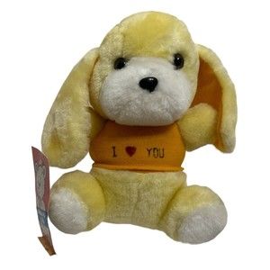 1980’s KB Bros Stuffed Puppy Dog Plush 8” K.B. Bros. Cuddle Me Plush Yellow